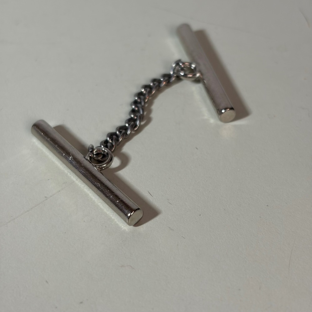 Vintage Silver Tone Metal Tie Chain Minimalist T-Bar Curb Link Necktie Accessory